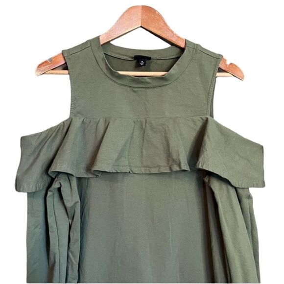Torrid ruffled knit sweatshirt dress. Olive green. - Picture 4 of 13
